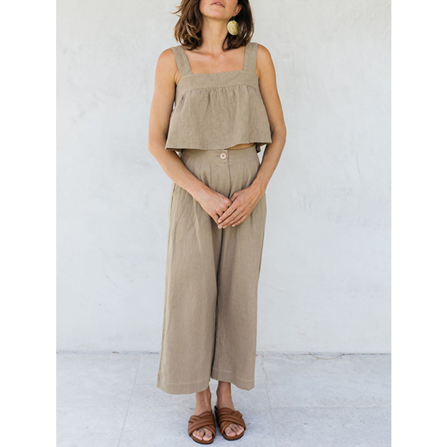 Square Neck Wide Strap Top and Pants Set Apparel and Accessories