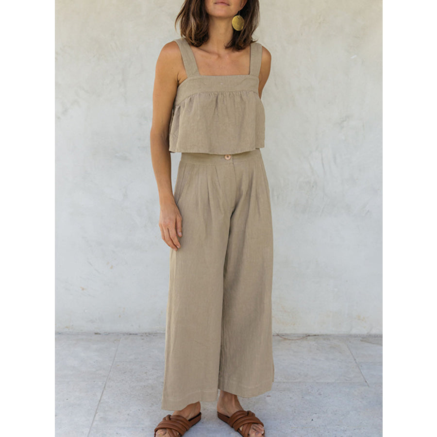 Square Neck Wide Strap Top and Pants Set Apparel and Accessories