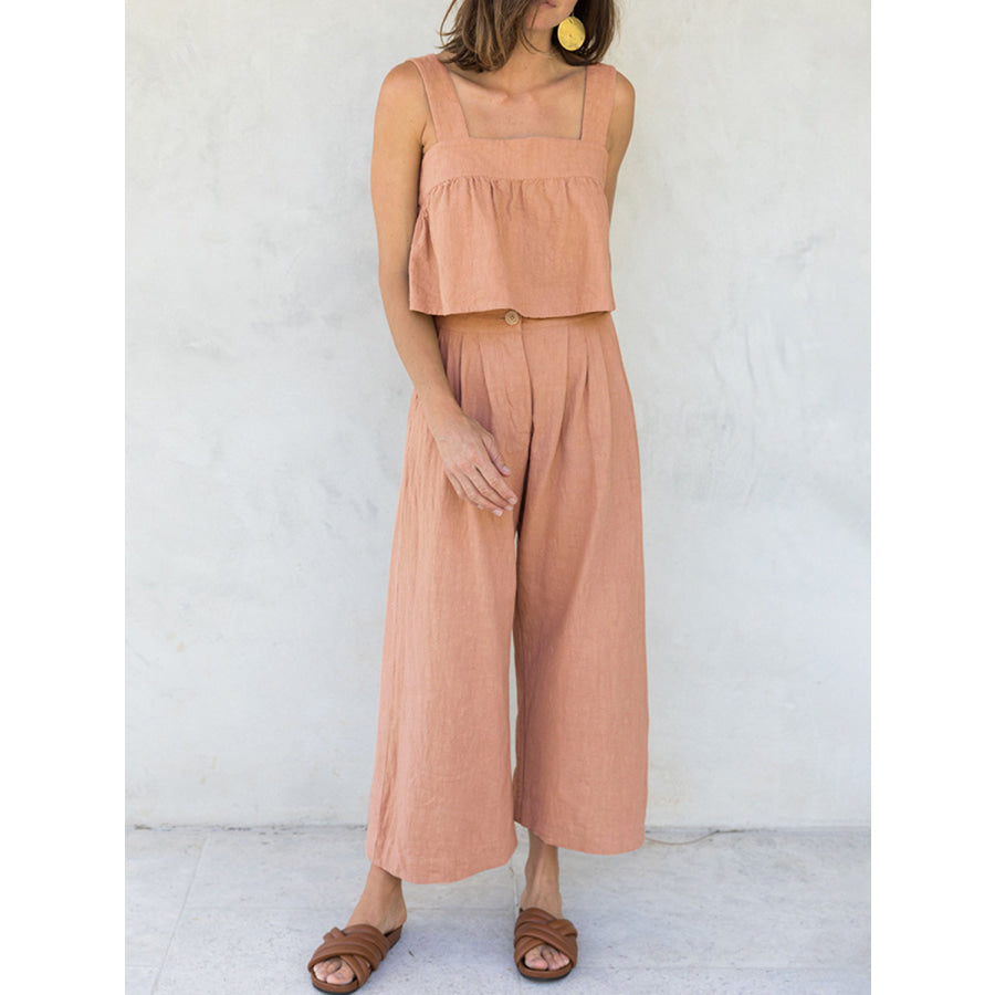 Square Neck Wide Strap Top and Pants Set Apparel and Accessories