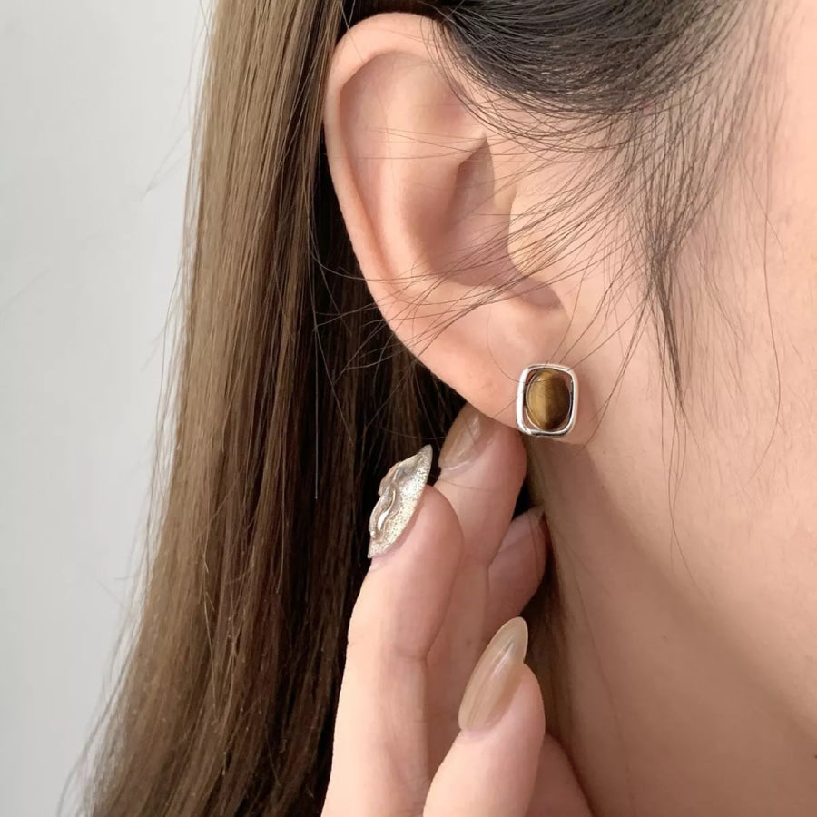 Square Tiger Eye Stud Earrings Apparel and Accessories