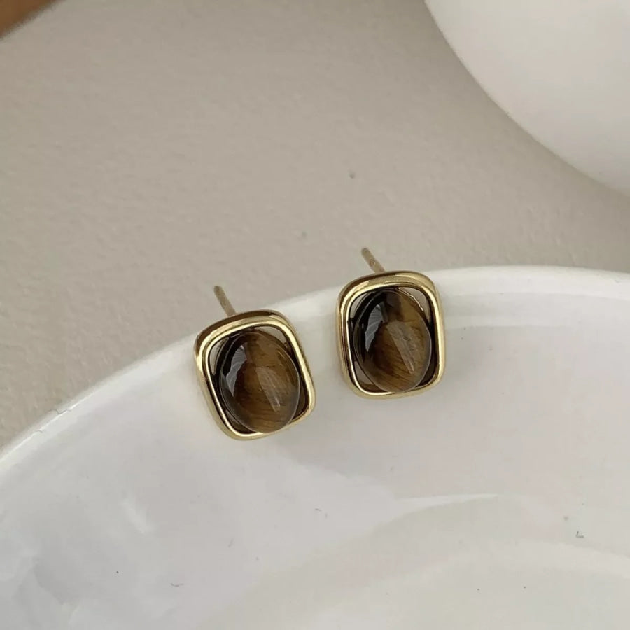 Square Tiger Eye Stud Earrings Apparel and Accessories