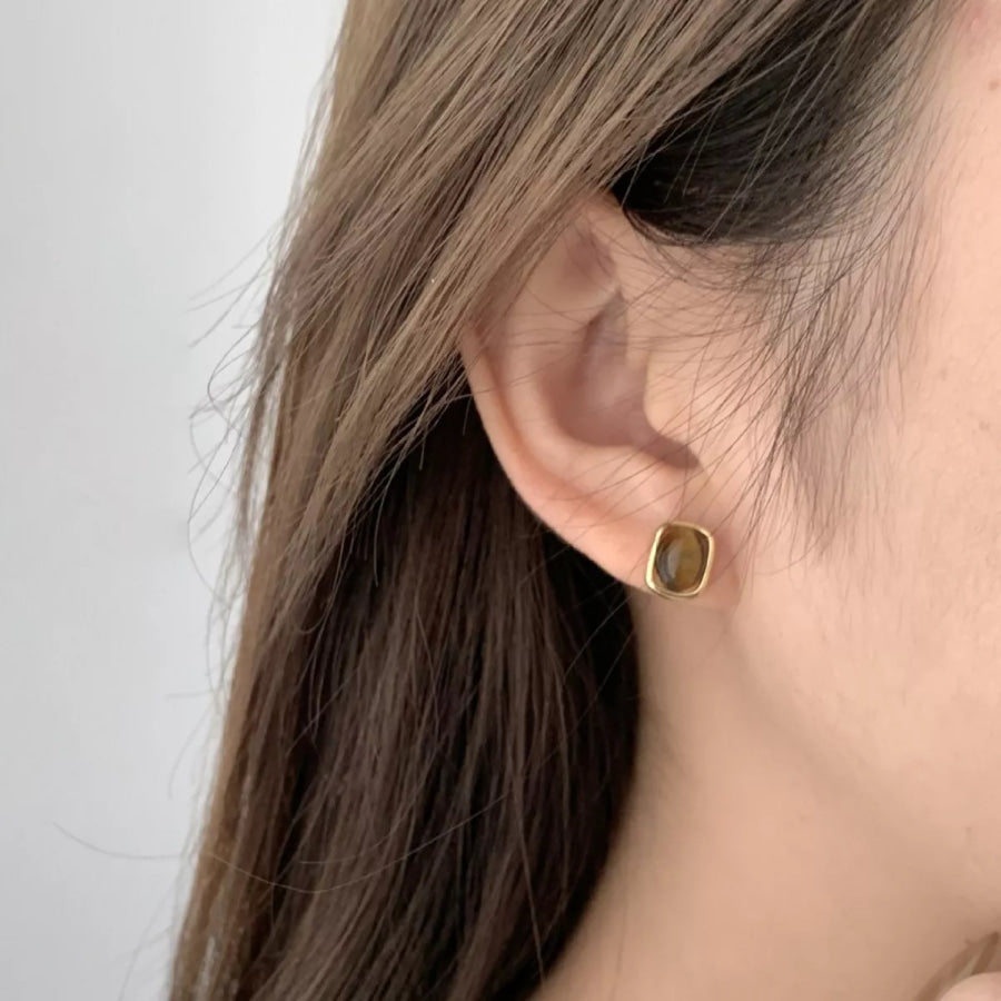Square Tiger Eye Stud Earrings Apparel and Accessories