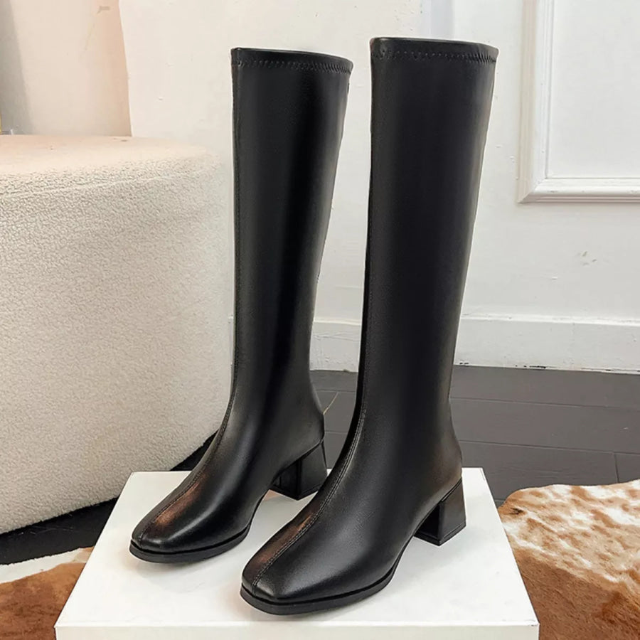 Square Toe Block Heels Boots Apparel and Accessories
