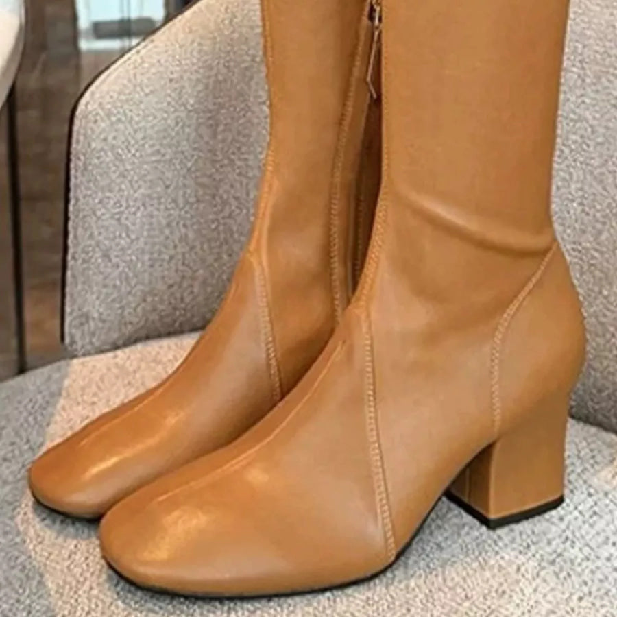 Square Toe Block Heels Boots Apparel and Accessories