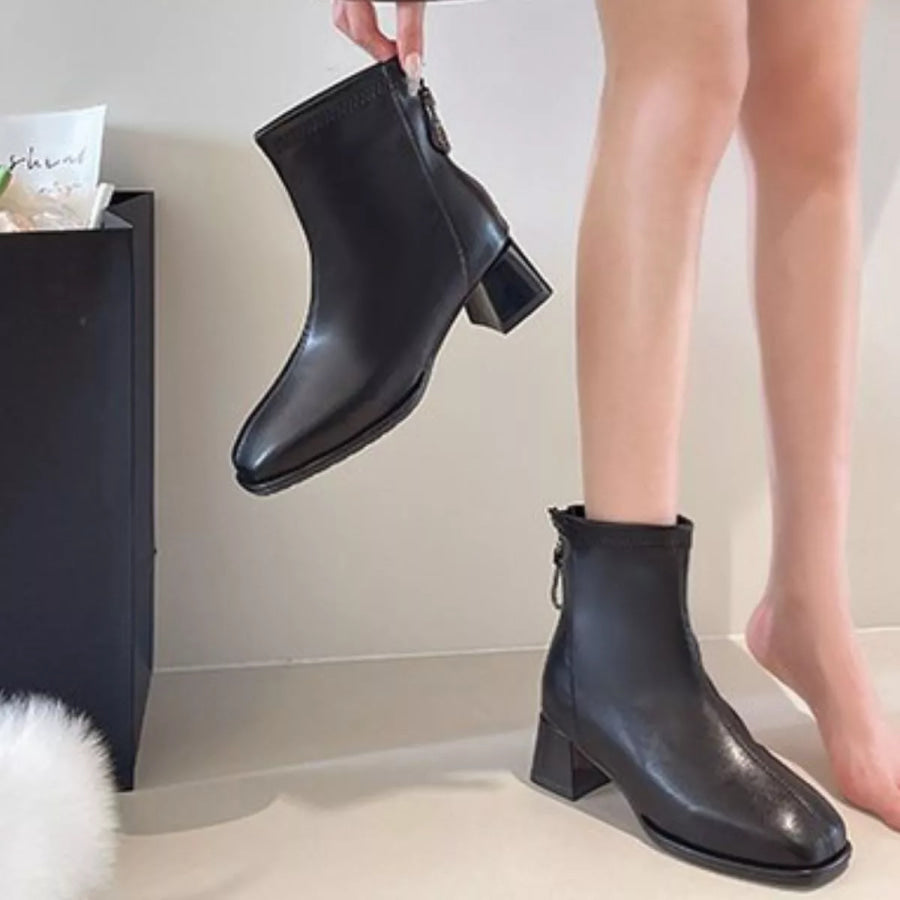 Square Toe Block Heels Boots Apparel and Accessories
