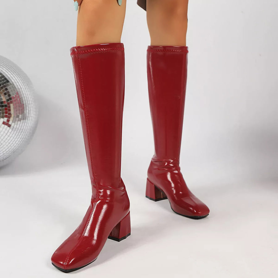 Square Toe Block Heels Boots Apparel and Accessories