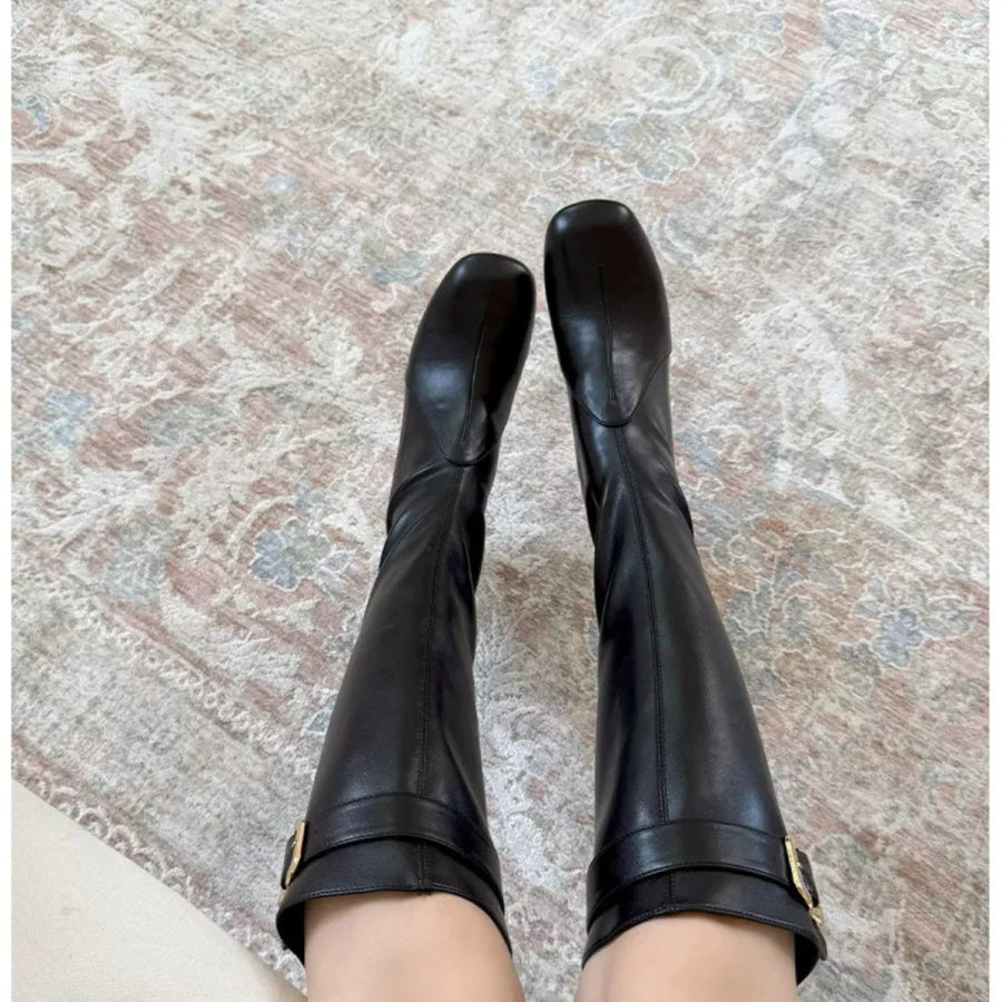 Square Toe Block Heels Boots Apparel and Accessories