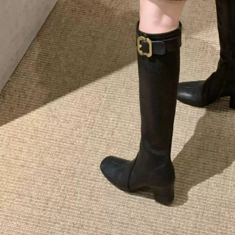 Square Toe Block Heels Boots Apparel and Accessories