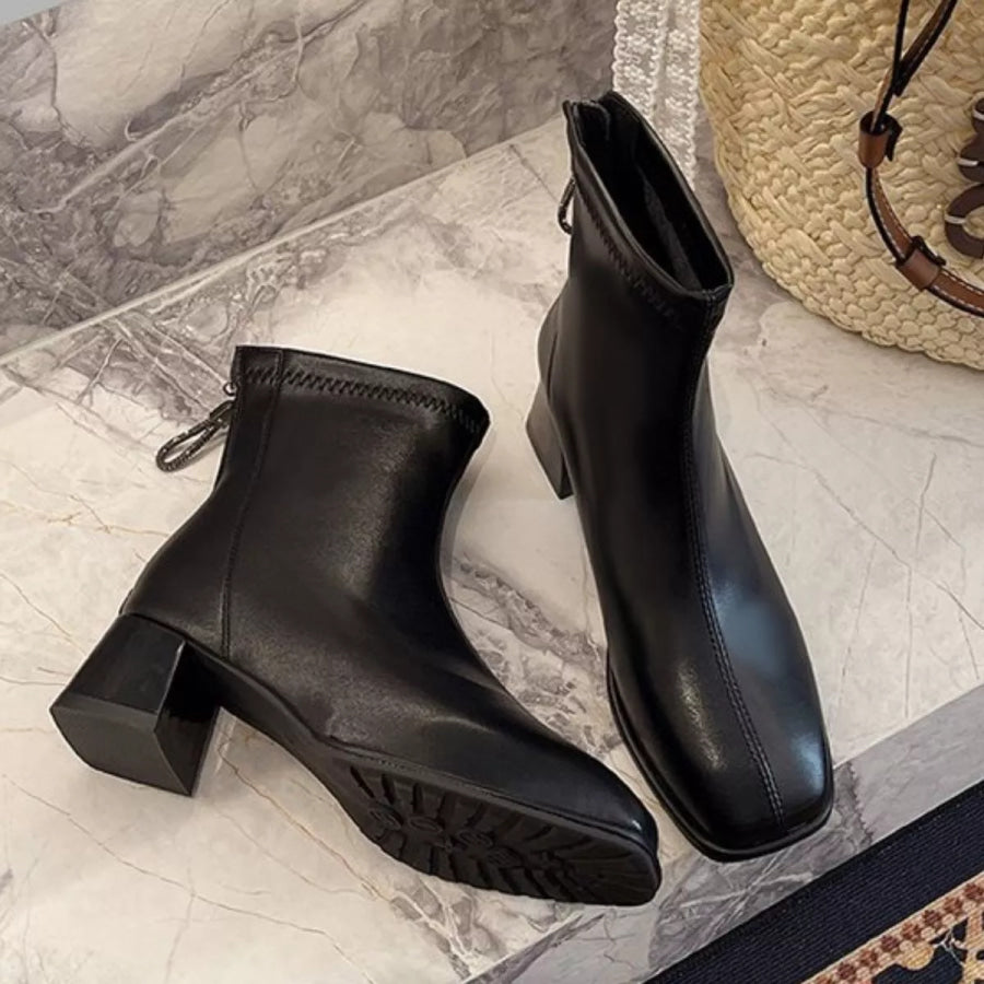 Square Toe Block Heels Boots Black / 35 Apparel and Accessories