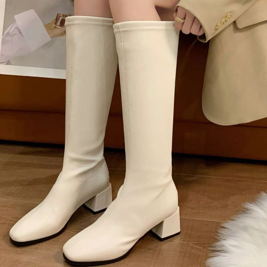 Square Toe Block Heels Boots Apparel and Accessories