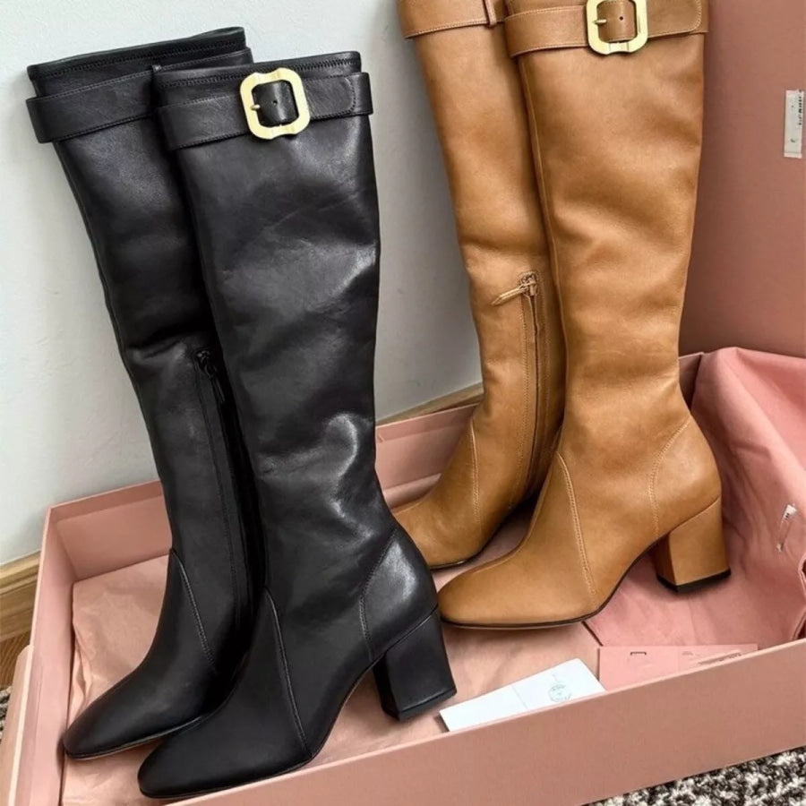 Square Toe Block Heels Boots Apparel and Accessories