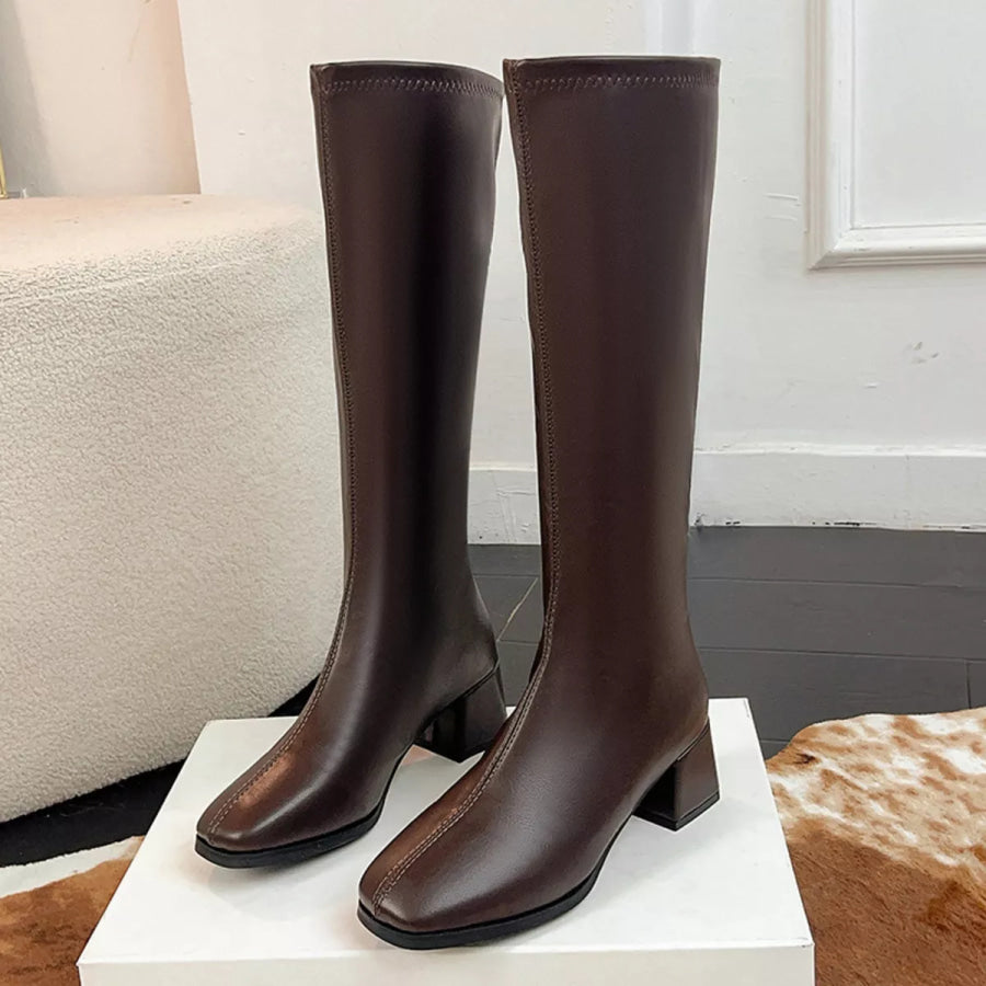 Square Toe Block Heels Boots Apparel and Accessories