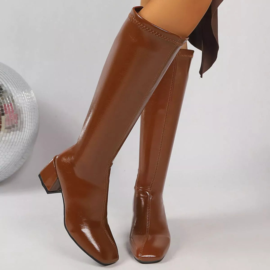 Square Toe Block Heels Boots Apparel and Accessories