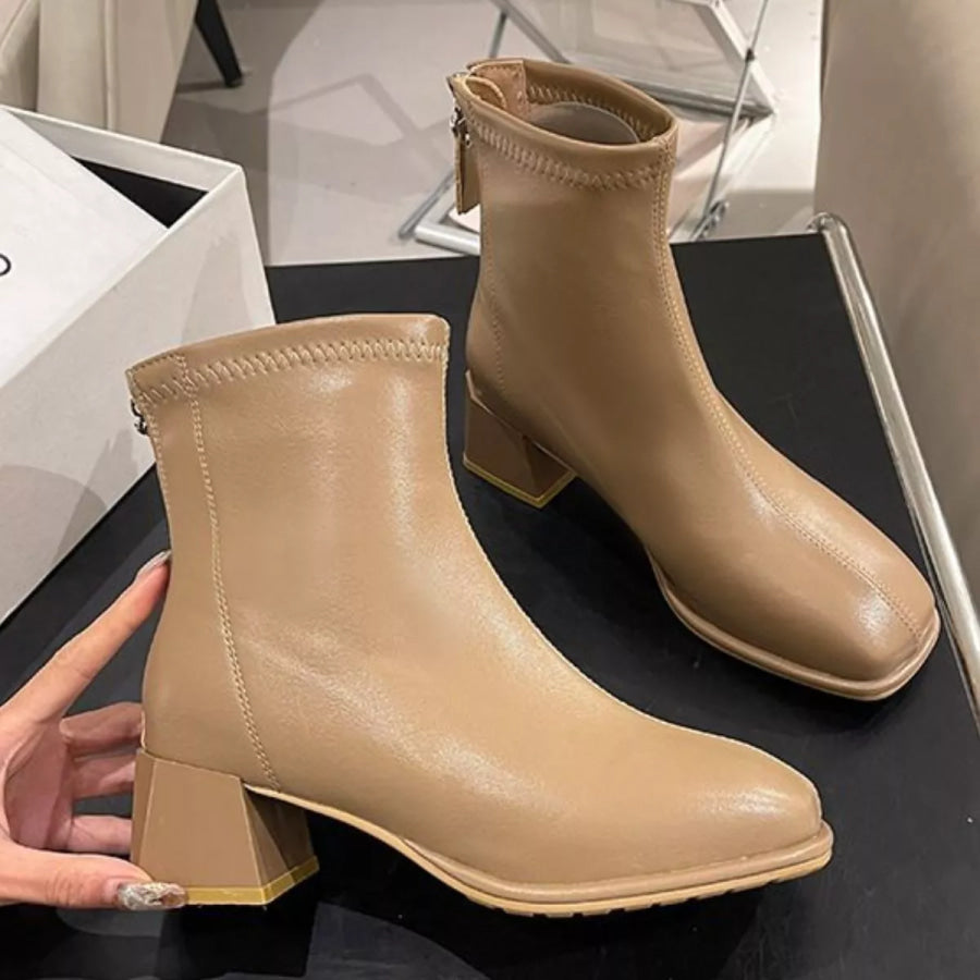 Square Toe Block Heels Boots Apparel and Accessories