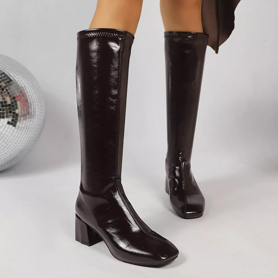 Square Toe Block Heels Boots Black / 35 Apparel and Accessories