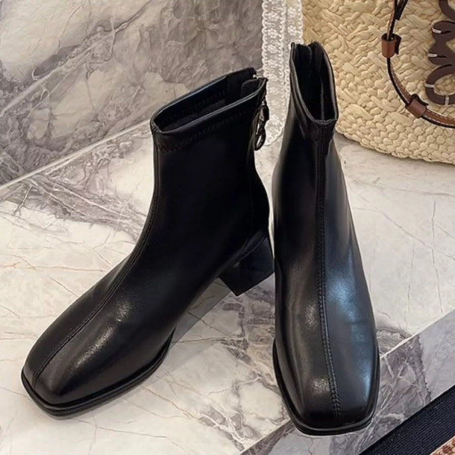 Square Toe Block Heels Boots Black / 35 Apparel and Accessories