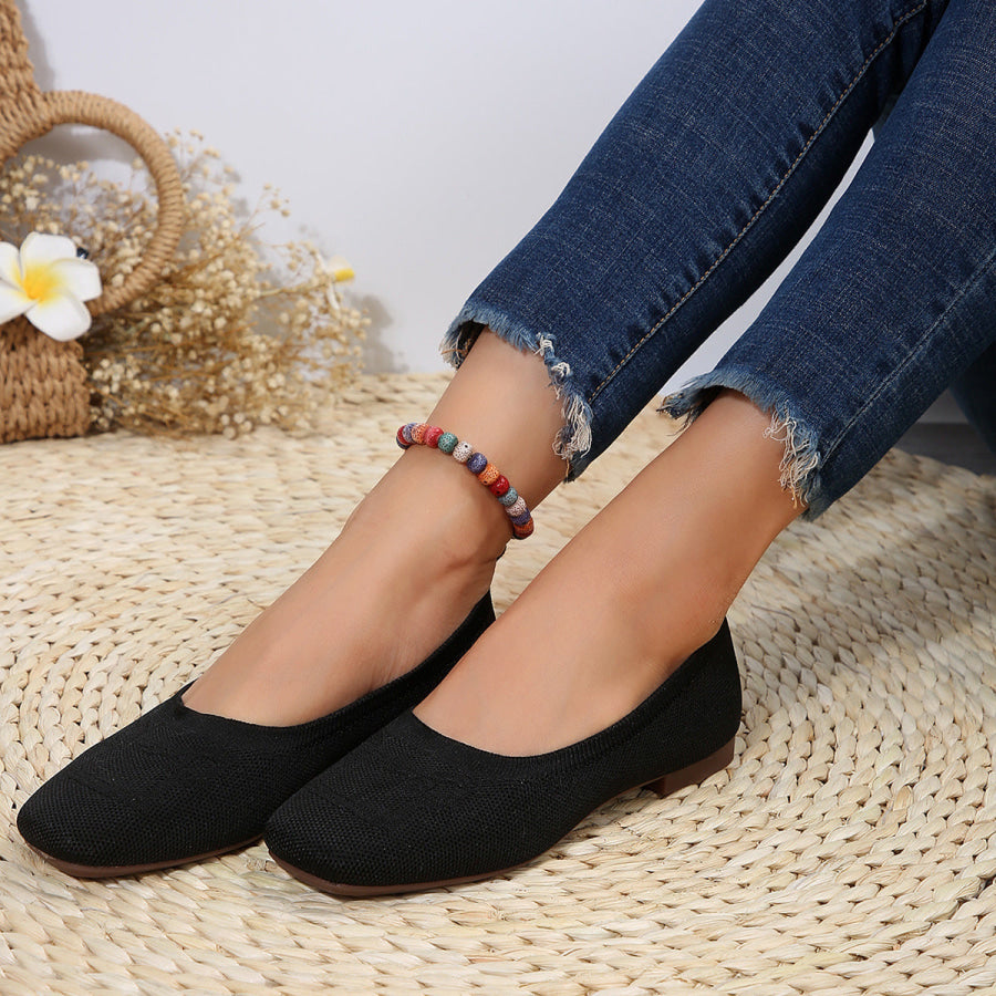 Square Toe Flat Slip-Ons Black / 36(US5) Apparel and Accessories
