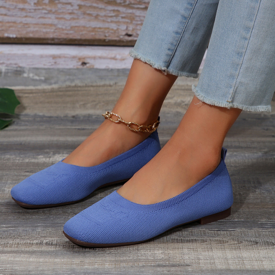 Square Toe Flat Slip-Ons Cerulean / 36(US5) Apparel and Accessories