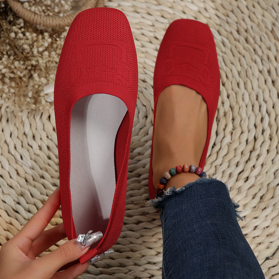 Square Toe Flat Slip-Ons Deep Red / 36(US5) Apparel and Accessories