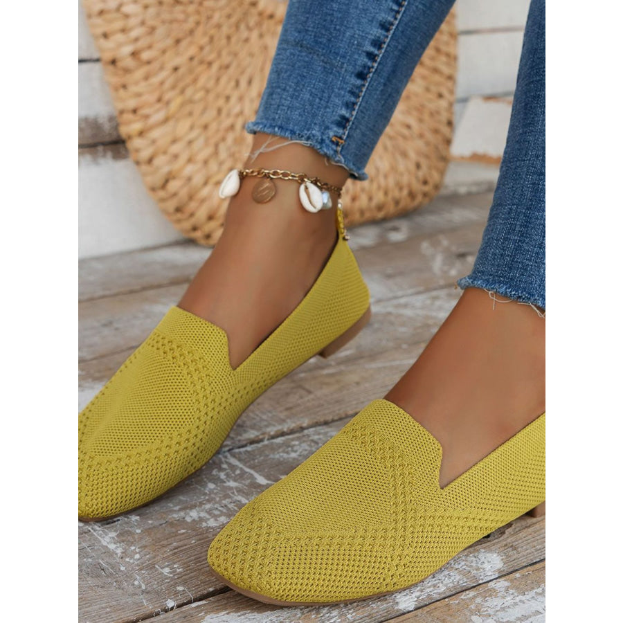 Square Toe Flat Slip-Ons Mustard / 35(US4) Apparel and Accessories
