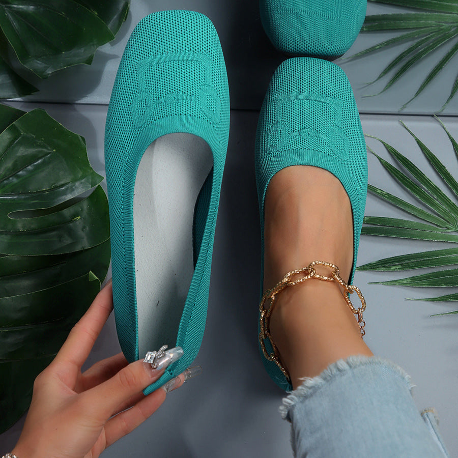 Square Toe Flat Slip-Ons Turquoise / 36(US5) Apparel and Accessories