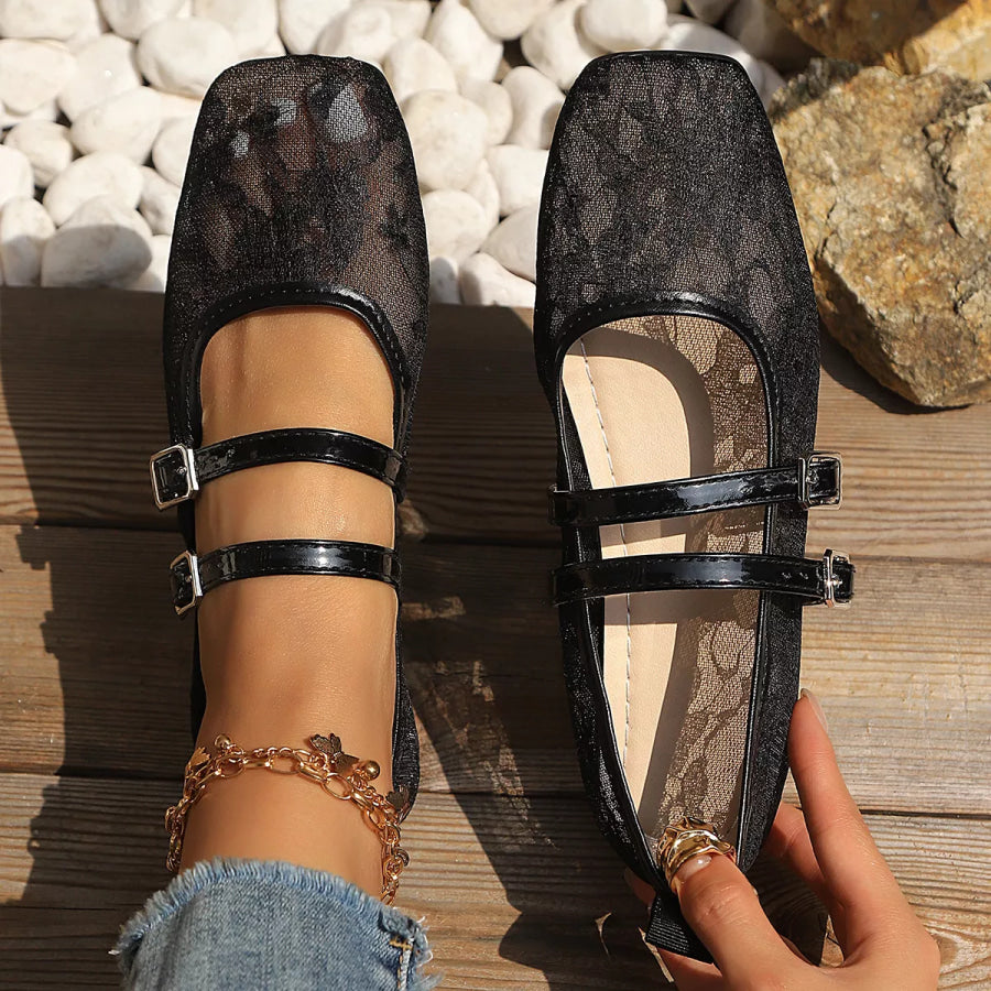 Square Toe Lace Slip-Ons Black / 36 Apparel and Accessories