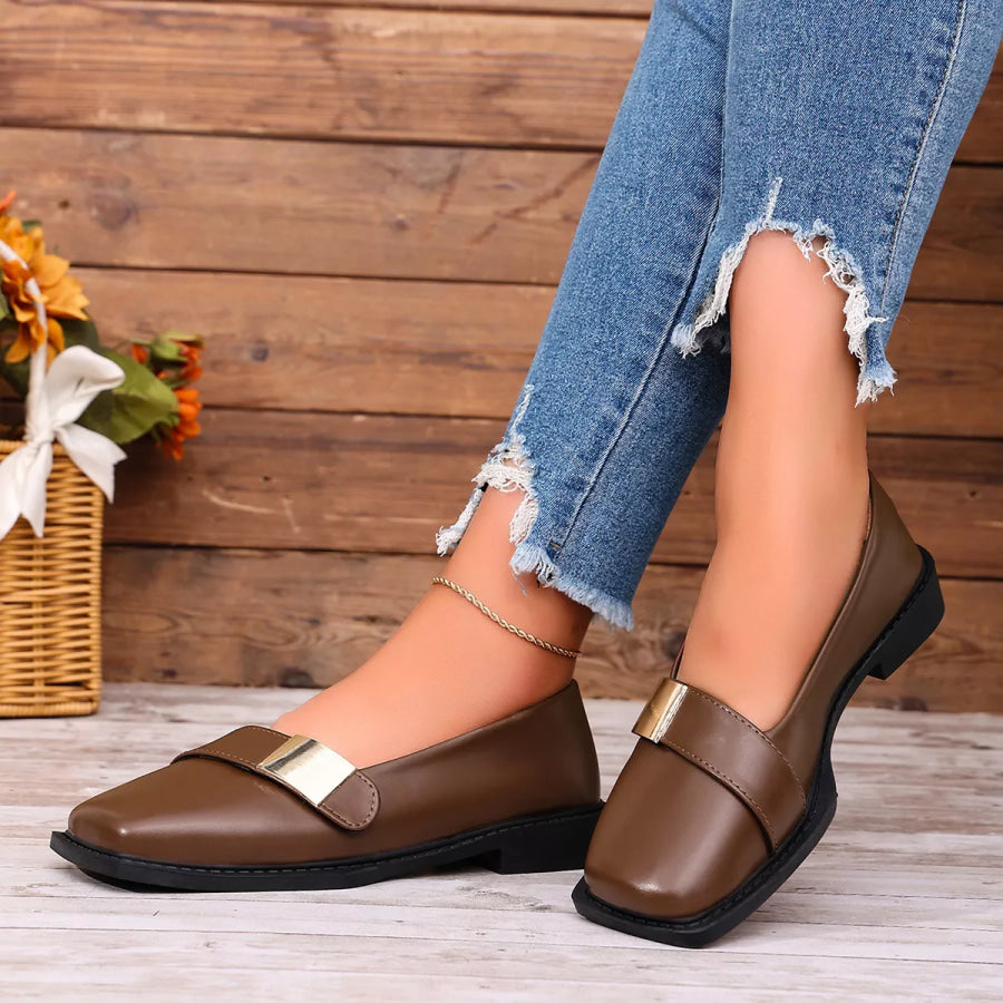 Square Toe Slip-Ons Brown / 35 Apparel and Accessories