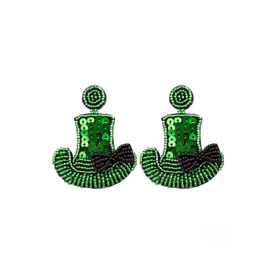 St. Patrick’s Day Green Hat Beaded Earrings WS 630 Jewelry