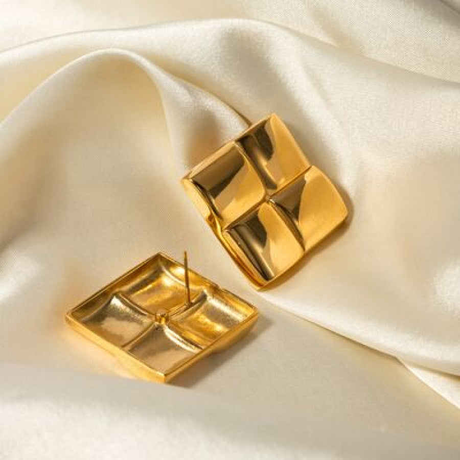 Stainless Steel 18K Gold - Plated Square Stud Earrings Gold / One Size Apparel and Accessories