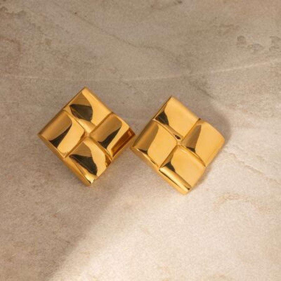 Stainless Steel 18K Gold - Plated Square Stud Earrings Gold / One Size Apparel and Accessories