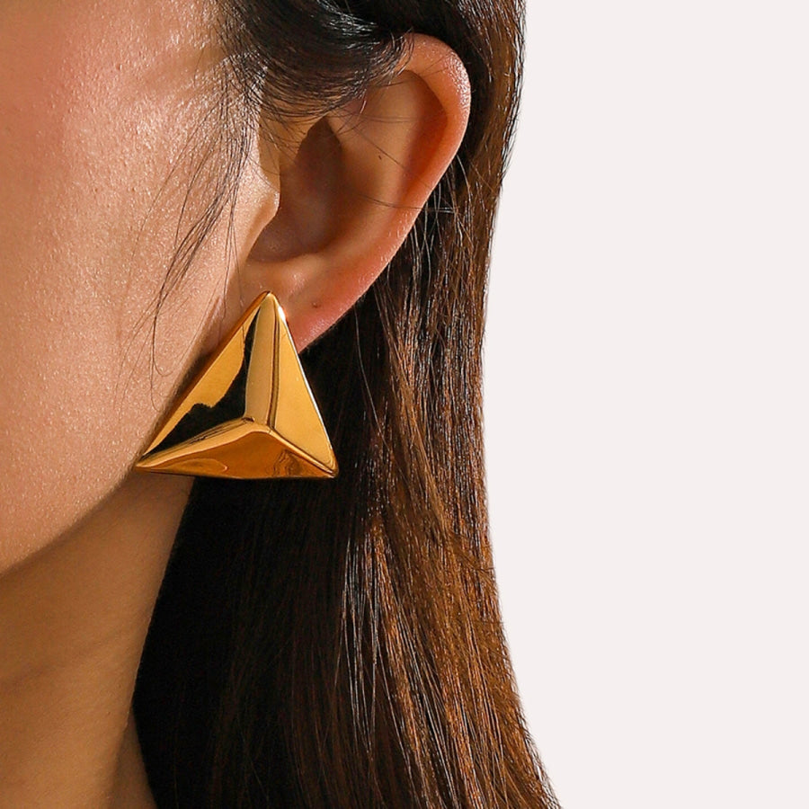 Stainless Steel 3D Triangle Earrings Gold / One Size Apparel and Accessories