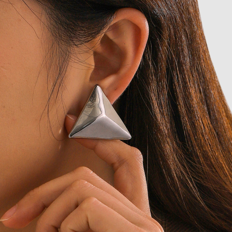 Stainless Steel 3D Triangle Earrings Silver / One Size Apparel and Accessories