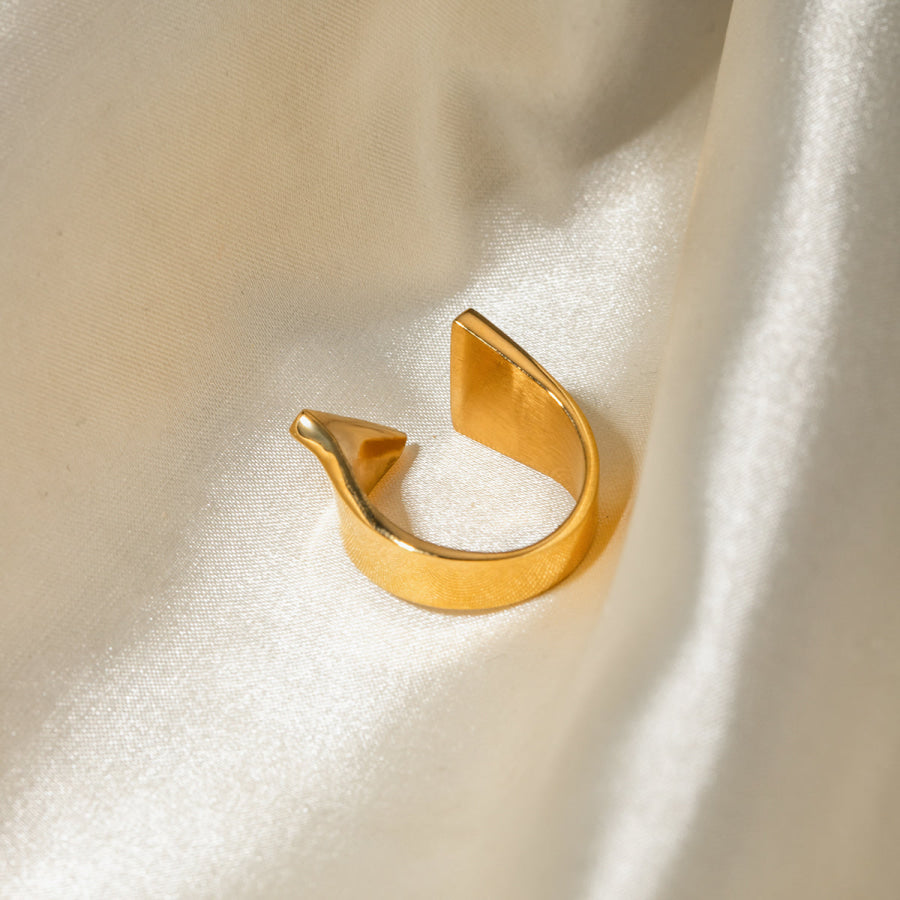 Stainless Steel Asymmetrical Open Ring Gold / One Size Apparel and Accessories