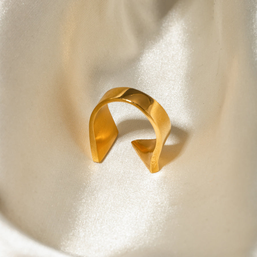 Stainless Steel Asymmetrical Open Ring Gold / One Size Apparel and Accessories