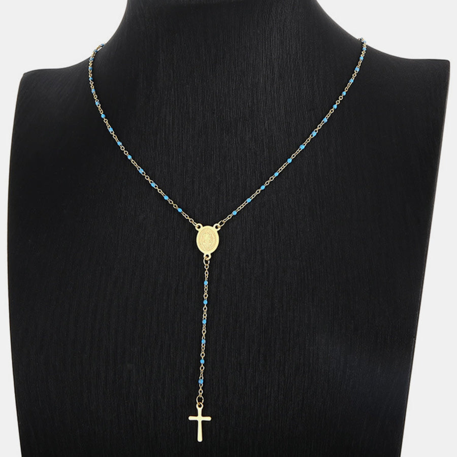Stainless Steel Beaded Cross Necklace Apparel and Accessories