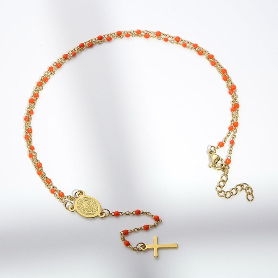 Stainless Steel Beaded Cross Necklace Apparel and Accessories