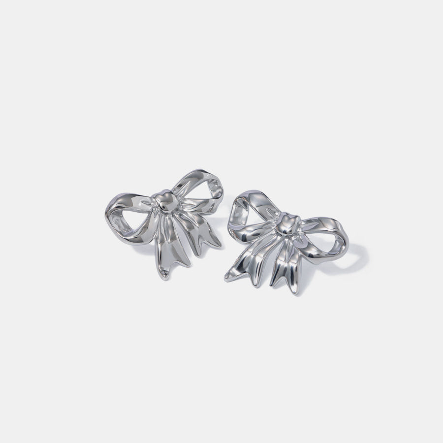 Stainless Steel Bow Stud Earrings Silver / One Size Apparel and Accessories