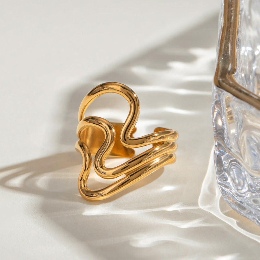 Stainless Steel Corrugated Open Ring Gold / One Size Apparel and Accessories