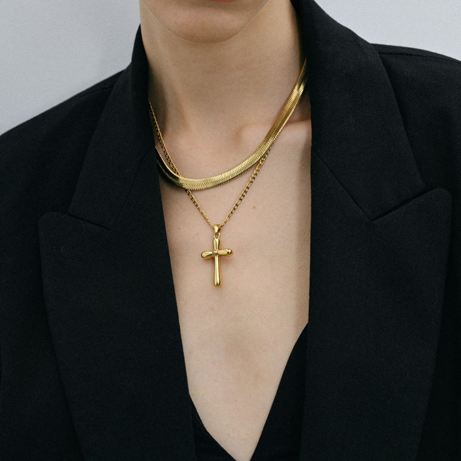 Stainless Steel Cross Necklace Gold / One Size Apparel and Accessories