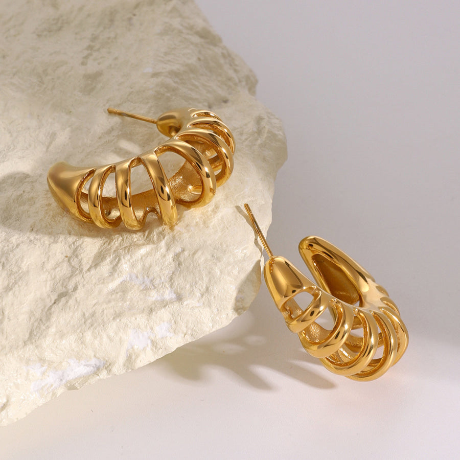 Stainless Steel Cutout C-Hoop Earrings Gold / One Size Apparel and Accessories