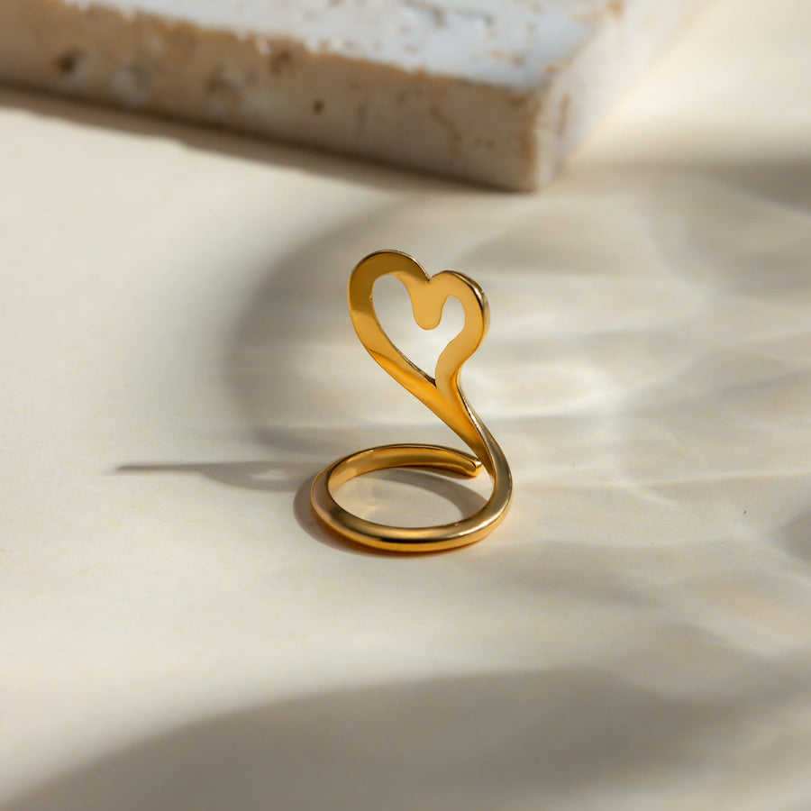 Stainless Steel Cutout Heart Bypass Ring Gold / One Size Apparel and Accessories