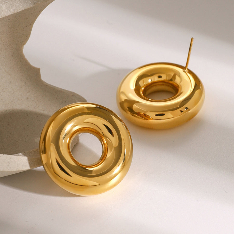 Stainless Steel Cutout Round Shape Earrings Gold / One Size Apparel and Accessories