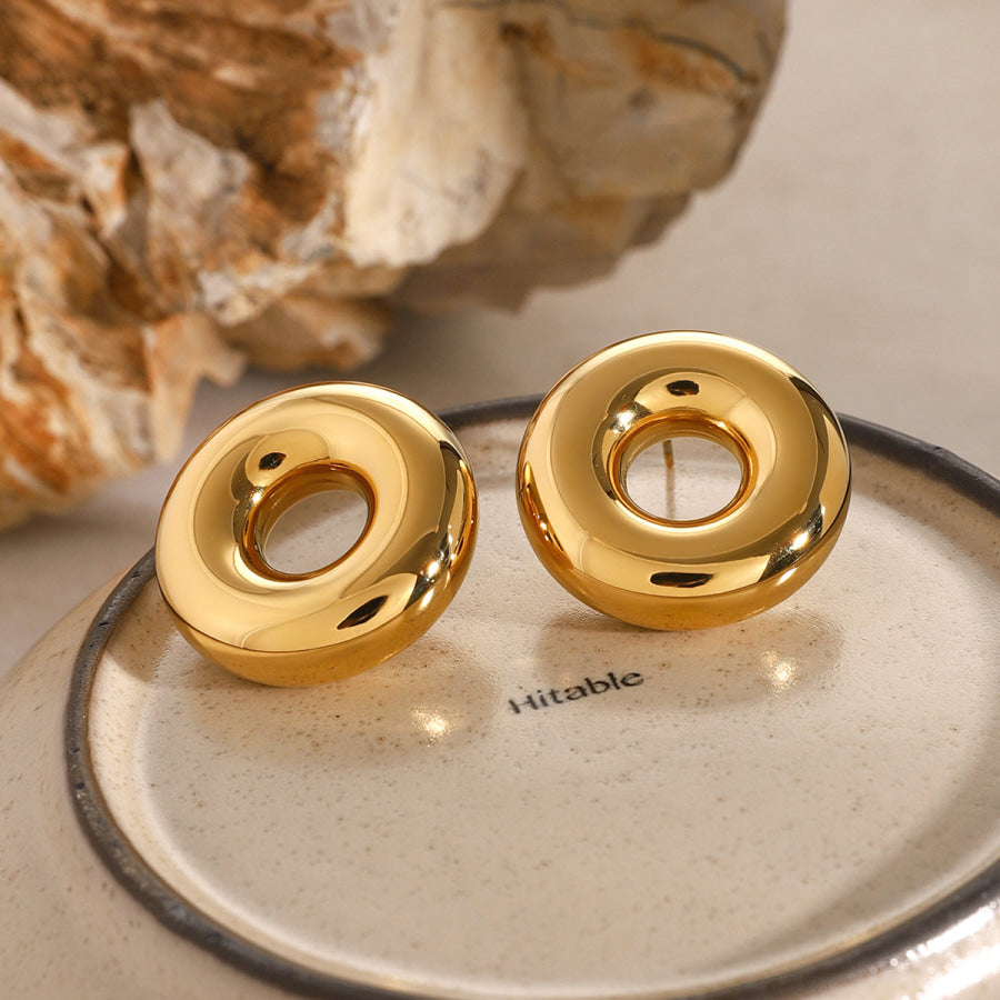 Stainless Steel Cutout Round Shape Earrings Gold / One Size Apparel and Accessories