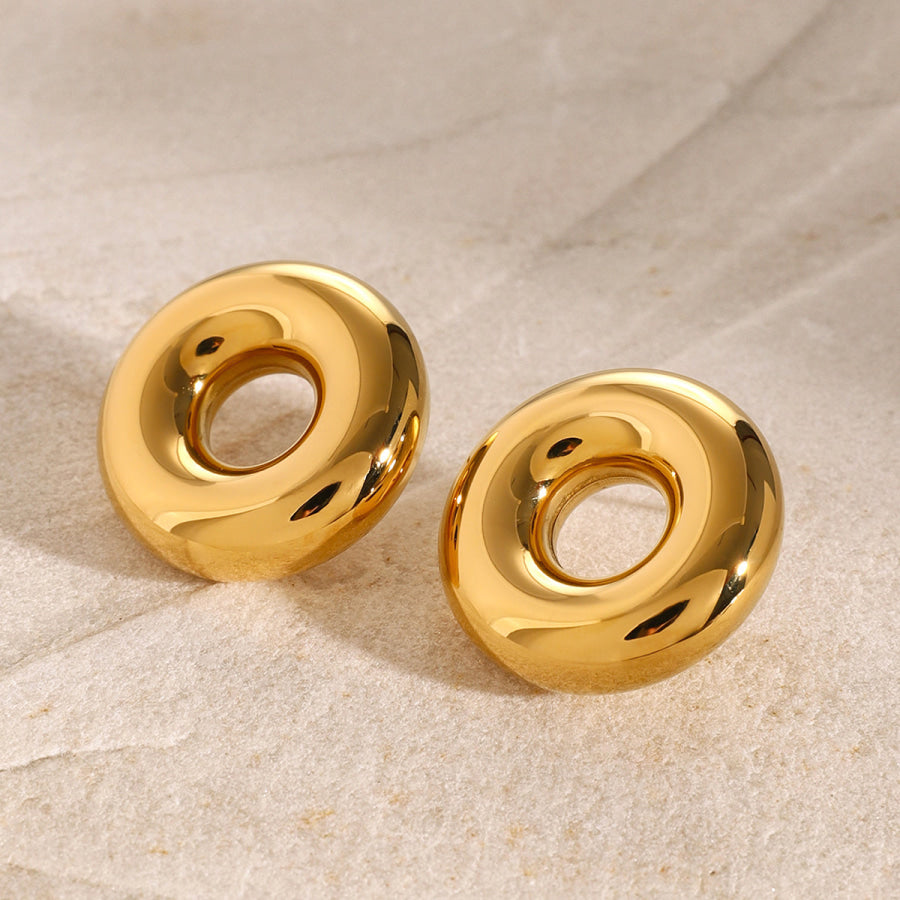 Stainless Steel Cutout Round Shape Earrings Gold / One Size Apparel and Accessories