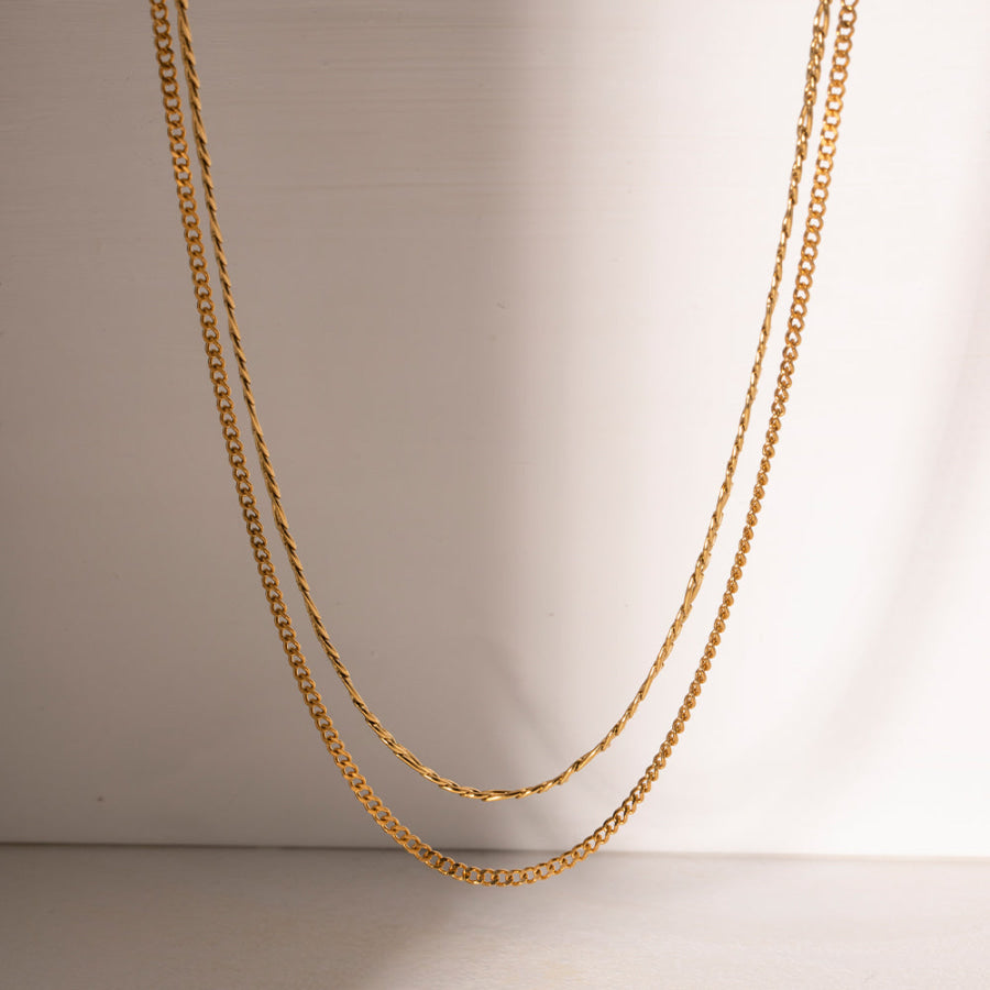 Stainless Steel Double-Layered Necklace Gold / One Size Apparel and Accessories