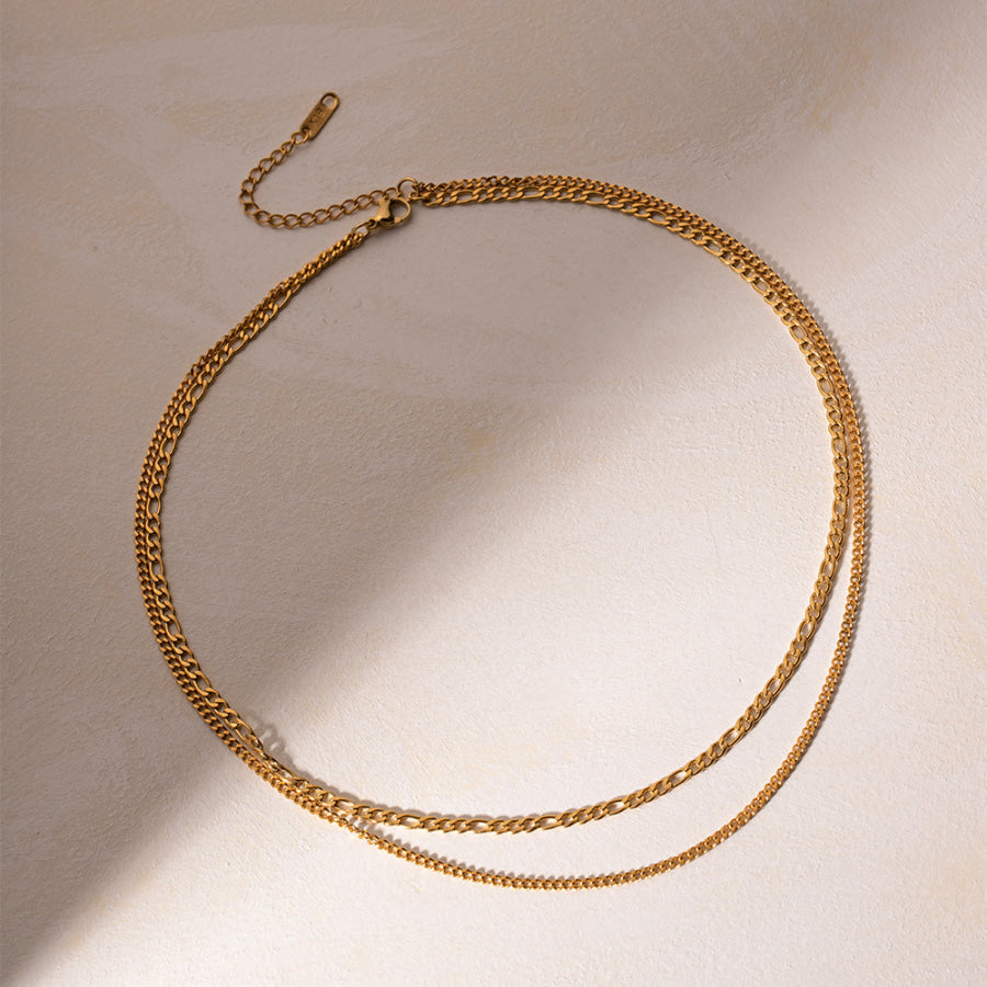 Stainless Steel Double-Layered Necklace Gold / One Size Apparel and Accessories