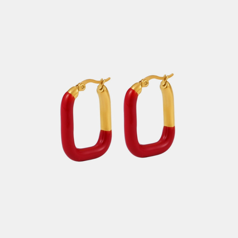 Stainless Steel Drip Oil Contrast Earring Red/Gold / One Size Apparel and Accessories