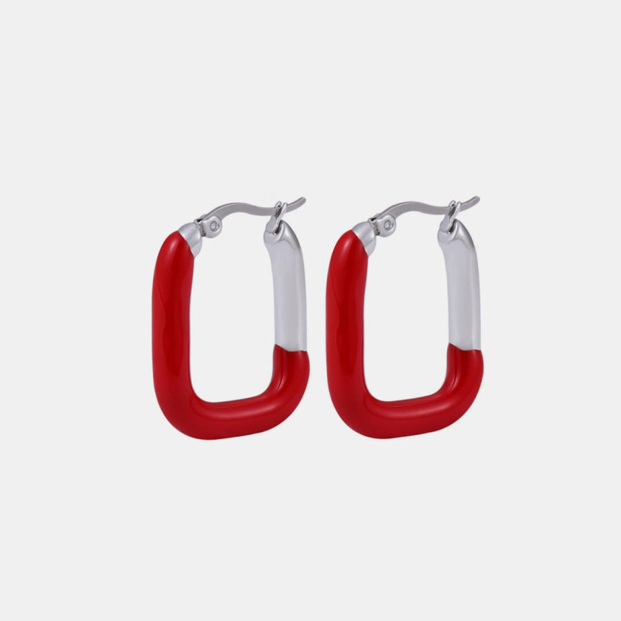 Stainless Steel Drip Oil Contrast Earring Red/Silver / One Size Apparel and Accessories