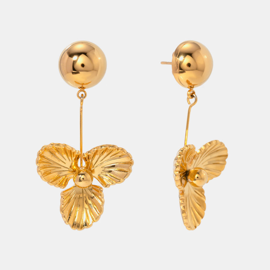 Stainless Steel Flower Dangle Earrings Gold / One Size Apparel and Accessories