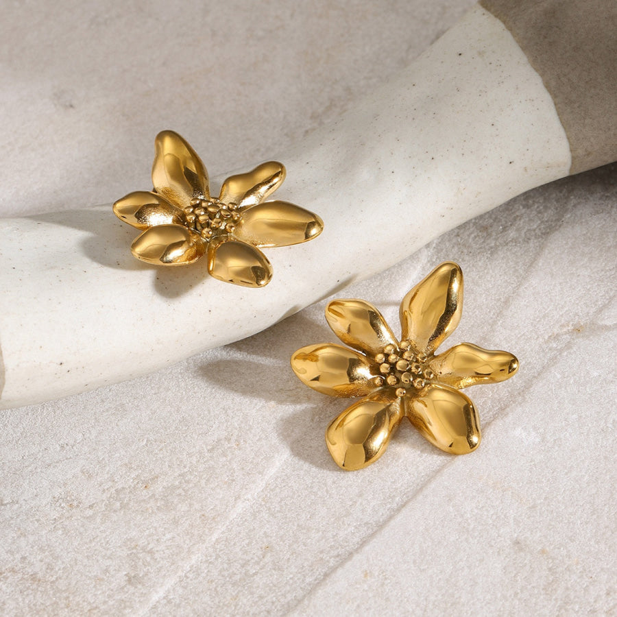 Stainless Steel Flower Earrings Gold / One Size Apparel and Accessories